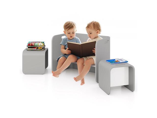 Kids Table and Chair Set, All in 1 Birch Wood Activity Table, Bench, Storage Shelves, Desk for Children Reading, Arts, Crafts, Snack Time, Fully...