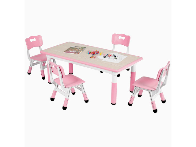 Kids Table and 4 Chairs, Height Adjustable Toddler Desk & Chair Set, Anti-Slip Legs, Graffiti Desktop, Children Large Multi-Activity Table with...