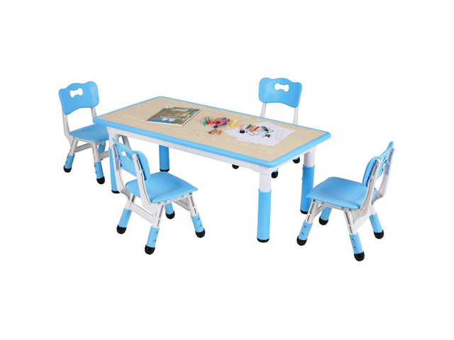 Kids Table and 4 Chairs, Height Adjustable Toddler Desk & Chair Set, Anti-Slip Legs, Graffiti Desktop, Children Large Multi-Activity Table with...