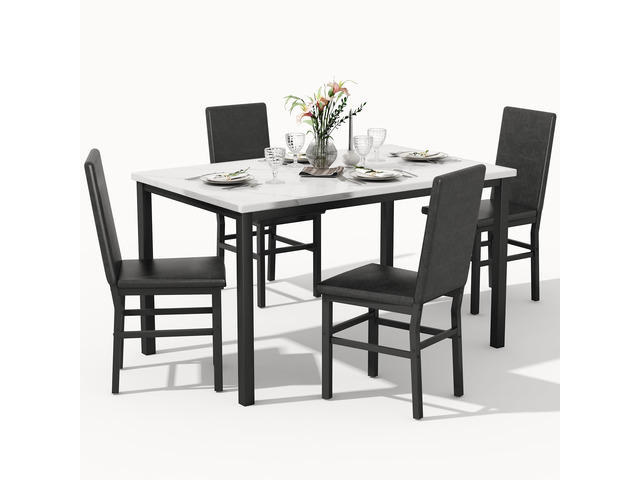 Dining Table Set for 4, 5-Piece Faux Marble Dining Set,4 Upholstered PU Chairs, Modern Kitchen Table Furniture for Dining Room,Compact Space-Saving...