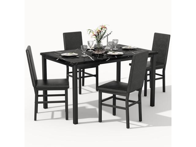 Dining Table Set for 4, 5-Piece Faux Marble Dining Set,4 Upholstered PU Chairs, Modern Kitchen Table Furniture for Dining Room,Compact Space-Saving...