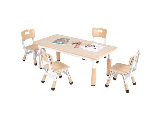 Kids Table and 4 Chairs, Height Adjustable Toddler Desk & Chair Set, Anti-Slip Legs, Graffiti Desktop, Children Large Multi-Activity Table with...