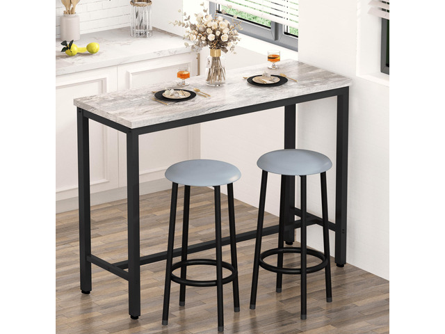 39.3' Bar Table Set of 2,Faux Marble Pub Height Table and Chairs Set of 2 with Upholstered Stools,3 Piece Bar Table and Chairs Set Dining Table Set...