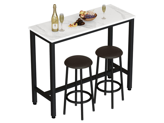 47.2' Bar Table Set of 2,Faux Marble Pub Height Table and Chairs Set of 2 with Upholstered Stools,3 Piece Bar Table and Chairs Set Dining Table Set...