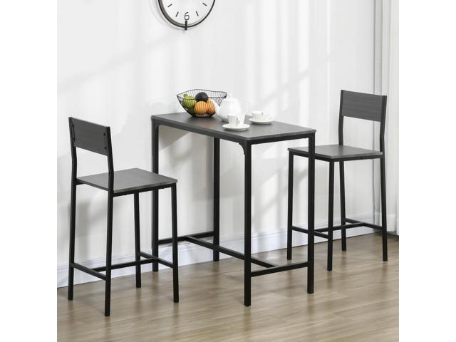 3 Piece Bar Table and Chairs for 2, Counter Height, Industrial, Gray Dining Table Set, Kitchen Table with Bar stools, Breakfast Table Set for...