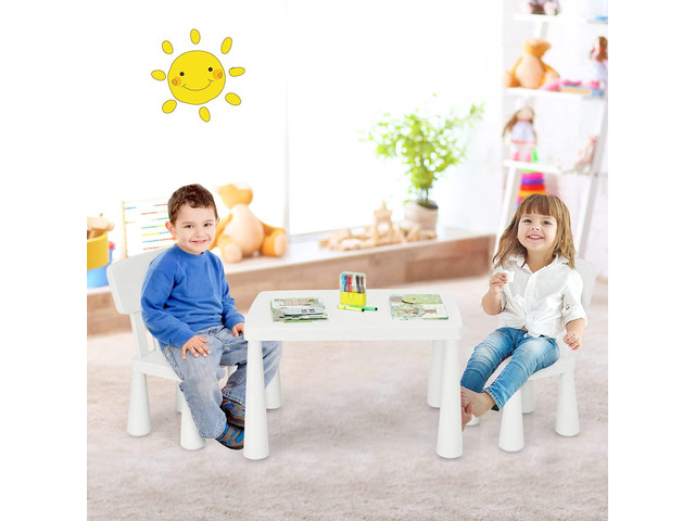 Kids Table and Chairs, 3-Piece Children Activity Table for Drawing, Reading, Art Craft, Snack Time, Lightweight Plastic Toddler Table and Chair Set...