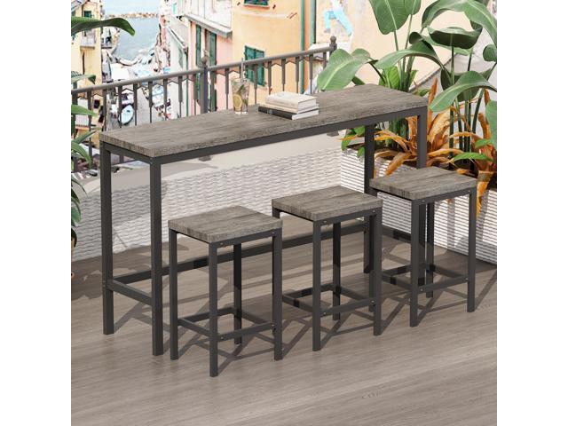 Modern Design 4-Piece Counter Height Extra Long Dining Table Set with 3 Stools and Side Table with Footrest,Space-Saving Pub Kitchen Set,Easy...