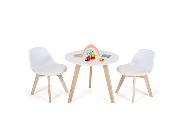 Kids Table and Chair Set, 3 PCS Wood Activity Play Table w/Padded Seat & Wood Legs for Arts, Crafts, Reading, Preschool, Kindergarten, Playroom,...