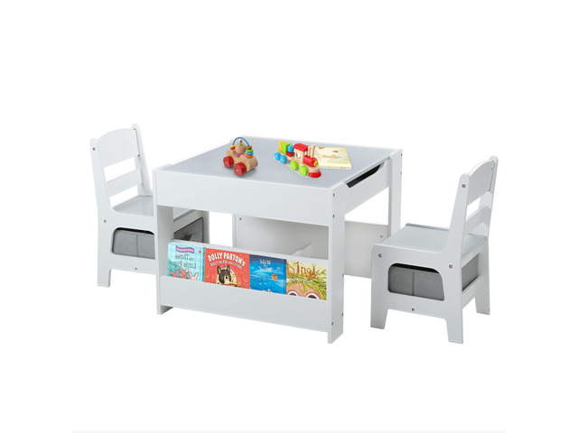 Kids Table and Chair Set, 4-in-1 Wooden Activity Table w/Storage Bins, Detachable Tabletop, Blackboard, Bookshelf, Toddler Table and Chairs for...
