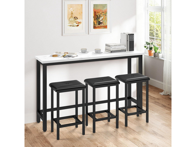 4-Piece Bar Table and Chairs Set with 3 PU Upholstered Bar Stools, 60.2' Faux Marble Table Top, Modern Counter Height Table for Kitchen, Living...