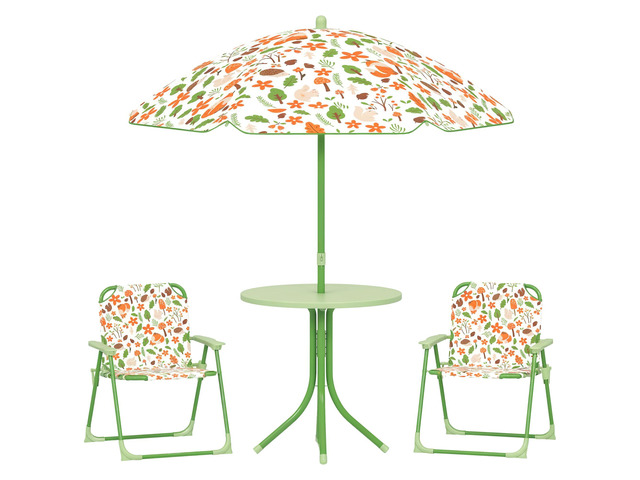 Kids Picnic Table and Chair Set, Outdoor Activity Table with Foldable Chairs, Removable Umbrella, Fox Pattern Toddler Patio Furniture for Backyard,...
