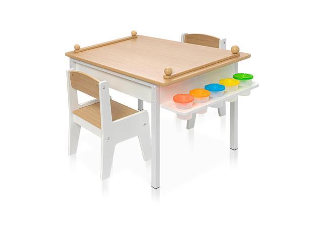 2-in-1 Kids Art Table and Chair Set Activity Table with Storage, Easel Transformation - 5 Paint Cups, and Paper Roll for Endless Creativity
