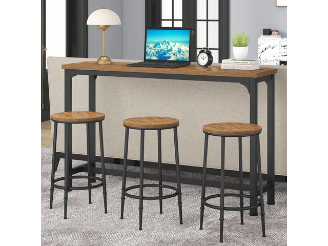 Bar Table Set for 3, 4 Piece Console Table with 3 Stools, Counter Height Sofa Table Set with 3 Chairs for Breakfast Nook, Living Room and Apartment...