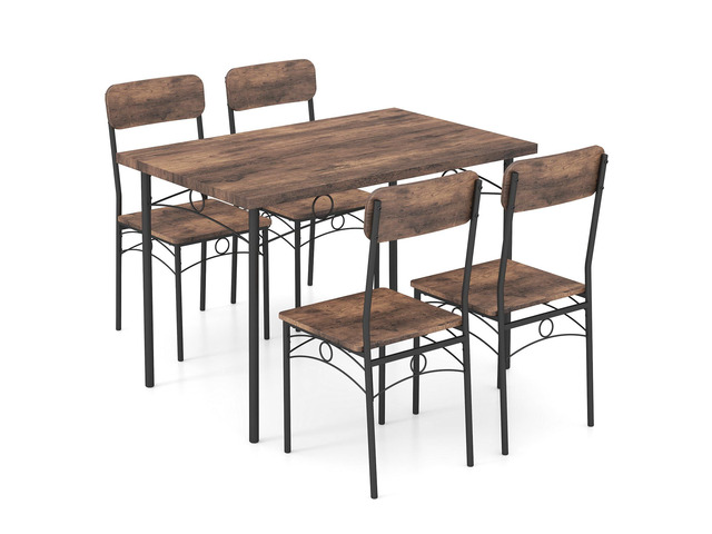 Dining Table Set for 4, Rectangle Kitchen Table and 4 Farmhouse Dining Chairs with Heavy-Duty Metal Frame, Wood Grain Surface,Space-Saving Dinette...