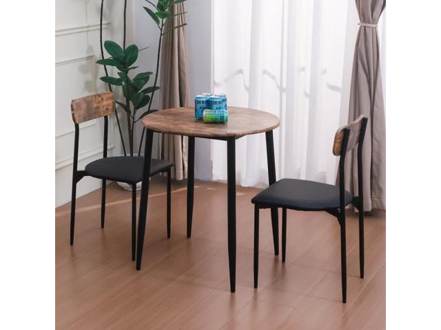 Round Dining Table Set for 2, 3-Piece Wood Tabletop Samill Kitchen Table and Chairs with Strong Metal Frame, Modern Dinette with Chairs for Small...