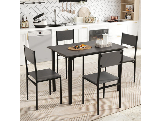 Dining Table Set for 4, Retro Kitchen Table and Chairs Set for 4, Metal Frame, Space-Saving Table and Chairs Set of 4 for Small Place, Living Room,...