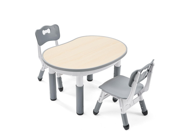 Kids Round Activity Table and Chairs Set, Height Adjustable Plastic Children Art Desk with 2 Seats, Kids Set Table Set