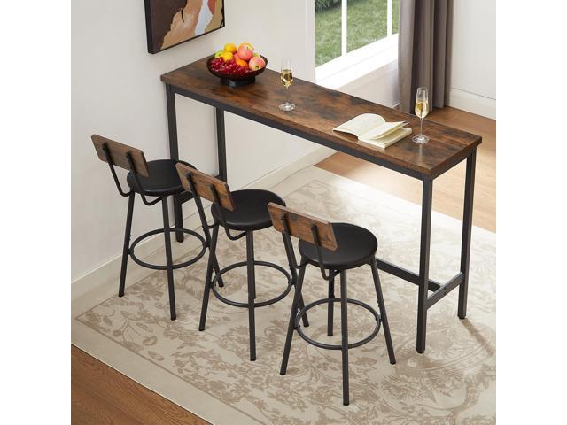 4 Piece Long Bar Table and Chairs Set, Industrial Counter Height Dining Table Set with Sofa Bar Table and 3 Upholstered Stools with backrest for...