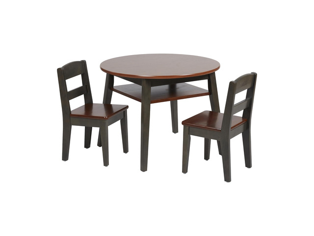 Hideaway Table and Chair Set, Kids Furniture, Dark Walnut/Grey Wash, 3-Piece