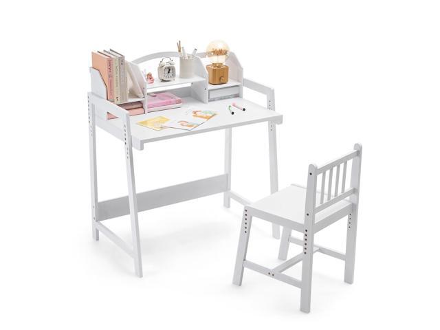 Kids Desk and Chair Set, Height Adjustable Bamboo Study Desk with Removable Hutch and Storage, Ergonomic Children Writing Table for Homework,.
