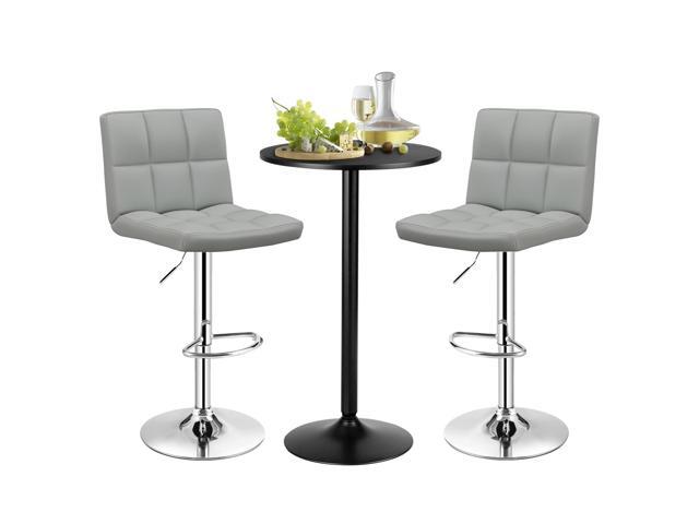 3-Piece Bar Table Set, Round Cocktail Table and PU Leather Adjustable Swivel Chairs, Modern Counter Height Table Set with 2 Bar Stools for Kitchen,...