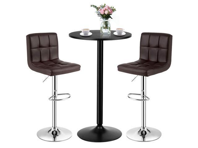 3-Piece Bar Table Set, Round Cocktail Table and PU Leather Adjustable Swivel Chairs, Modern Counter Height Table Set with 2 Bar Stool for Kitchen,.