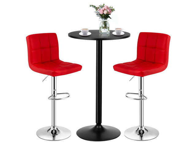3-Piece Bar Table Set, Round Cocktail Table and PU Leather Adjustable Swivel Chairs, Modern Counter Height Table Set with 2 Bar Stool for Kitchen,...
