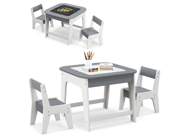 Kids Table and Chair Set, 3-in-1 Wooden Activity Table with Removable Tabletop, Blackboard & Whiteboard, Storage Space for Arts Crafts Nursery...