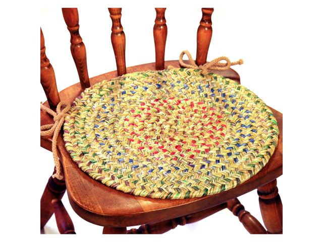 Sophia SO55 Sand Natural 15' x 15' Chair Pad Set-of-4 - Round Chair Cushion with Ties for Round Shaped Patios, Dining Room Seat - Seat Cushions,...