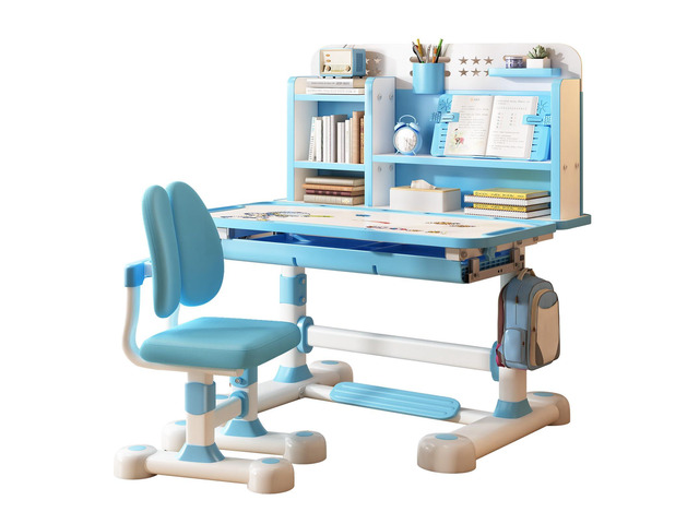 Upgrade Kid Desk and Chair Set, 50-Degree Tiltable Desktop Height Adjustable Kids Table and Chair Set with Bookshelf Storage Drawer for Bedroom...