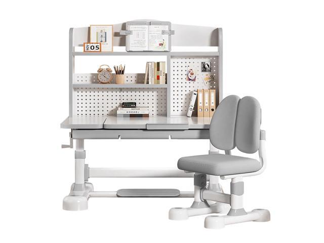 Upgrade Kid Desk and Chair Set, 50-Degree Tiltable Desktop Height Adjustable Kids Table and Chair Set with Bookshelf Storage Drawer for Bedroom...