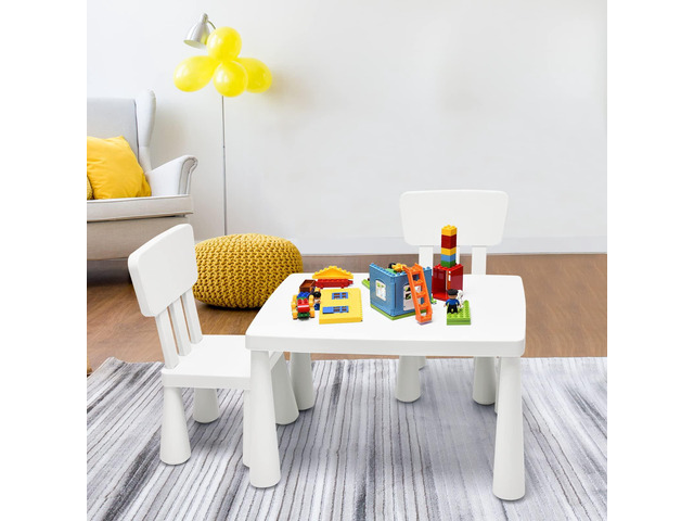 Kids Table and Chair Set, 3 Piece Plastic Toddler Table and Chairs for Art Craft, Reading, Drawing, Snack Time, Playroom, Preschool, Kindergarten,...