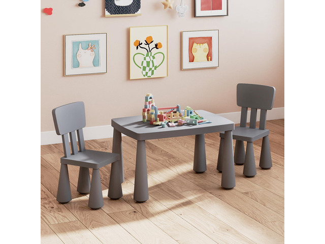 Kids Table and Chair Set, 3 Piece Plastic Toddler Table and Chairs for Art Craft, Reading, Drawing, Snack Time, Playroom, Preschool, Kindergarten,...