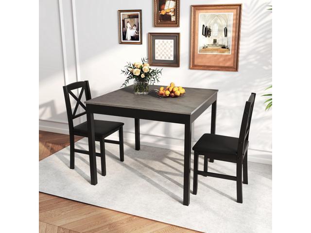 3-Piece Dining Table Set for 2, Wooden Square Kitchen Table with 2 Upholstered Chairs, Space-Saving Dining Room Furniture Set for Dining Room,...