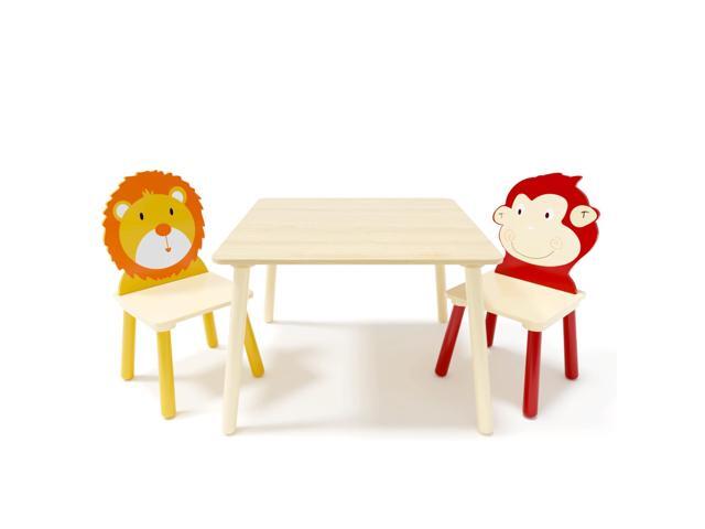 Kids Table and Chairs, Childrens Table and Chair Set of 3 Piece, Wooden Cartoon Animals Design, Ideal for Arts & Crafts, Gift for Ages 2+, Lion &...