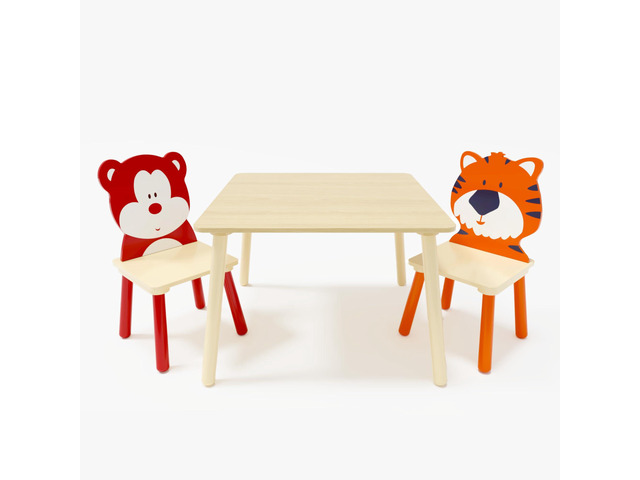Kids Table and Chairs, Childrens Table and Chair Set of 3 Piece, Wooden Cartoon Animals Design, Ideal for Arts & Crafts, Gift for Ages 2+, Bear &...