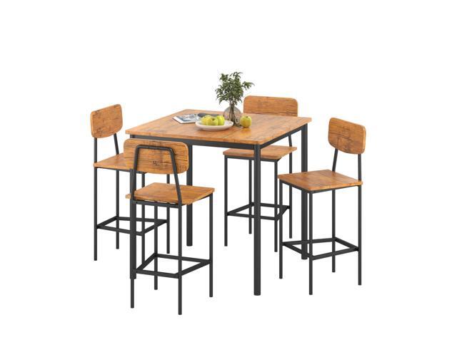 Kitchen Table and Chairs of 4, Dining Table Set for 4 with Space-Saving Design, Industrial Dining Room Table Set for Family Dinner, Party, Brown