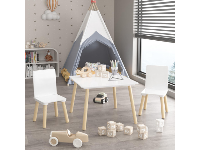 Kids Table and Chairs, Childrens Table and Chair Set of 3 Piece, Wooden Activity Play Table Set, Ideal for Arts & Crafts, Gift for Ages 2+, White
