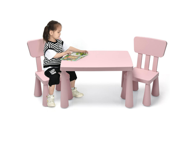 3-Piece Kids Table and Chairs Set, Lightweight Plastic Children Activity Center for Reading, Writing, Painting, Snack Time, Kids Furniture Art...