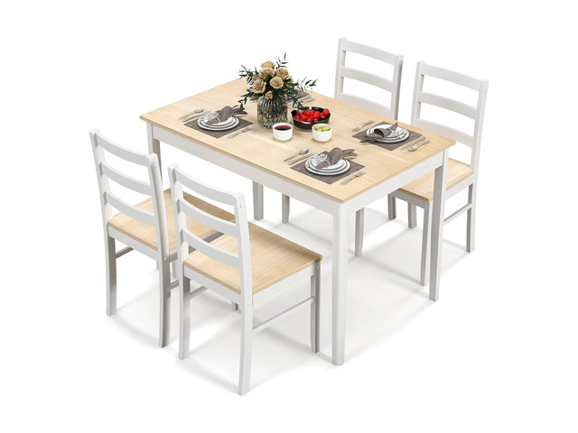 5 Piece Dining Table Set for 4, Space Saving Rectangular Dining Room Table with Rubber Wood Legs, Modern Kitchen Table Chairs Set of 4 for Dining...
