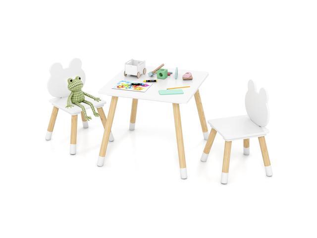 Kids Table and Chair Set, Children Wooden Activity Table & 2 Chairs Set, Solid Wood Legs, Easy Assembly, 3 Piece Froggy Themed Toddler Furniture.