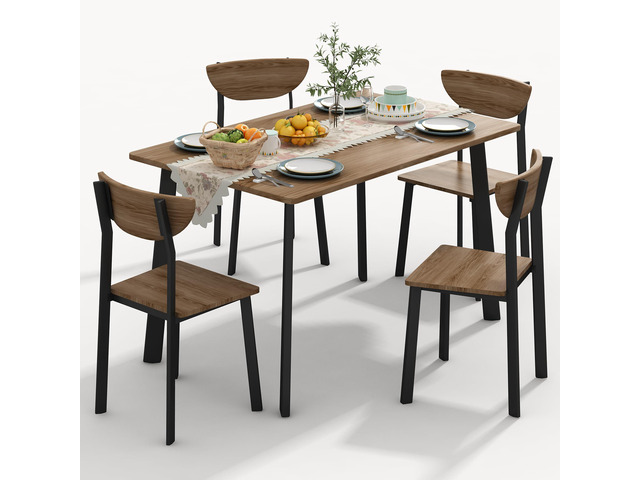 Dining Table Set for 4, Wood Kitchen Table and Chairs,Curved Backrest Kitchen & Dining Room Tables, Dinette Set for Small Space, Dining Room,...