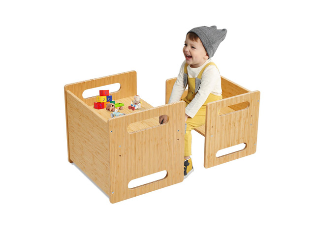 Montessori Table and Chair Set,Bamboo Wood Weaning Table and Chair Set,Kids Montessori Furniture for Reading,Dining,Playing