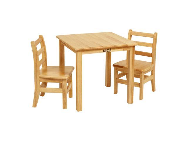 24in x 24in Hardwood Table and Chair Set, 12in Seat Height, Kids Furniture, Honey, 3-Piece