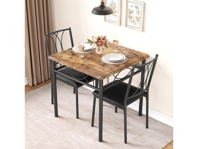 Farmhouse Wooden Dining Table Set for 2, Square Kitchen Table with 2 Upholstered Chairs, 3 Piece Small Table and Chairs Set for Apartments,...