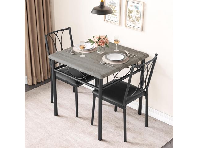 Farmhouse Wooden Dining Table Set for 2, Square Kitchen Table with 2 Upholstered Chairs, 3 Piece Small Table and Chairs Set for Apartments,...