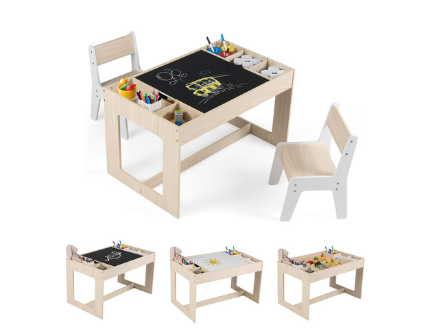 Kids Table and Chairs, Children Sturdy Wooden Activity Set w/Storage Cubbies, Removable Double-Sided Tabletop, for Art, Drawing, Reading, Dining,...
