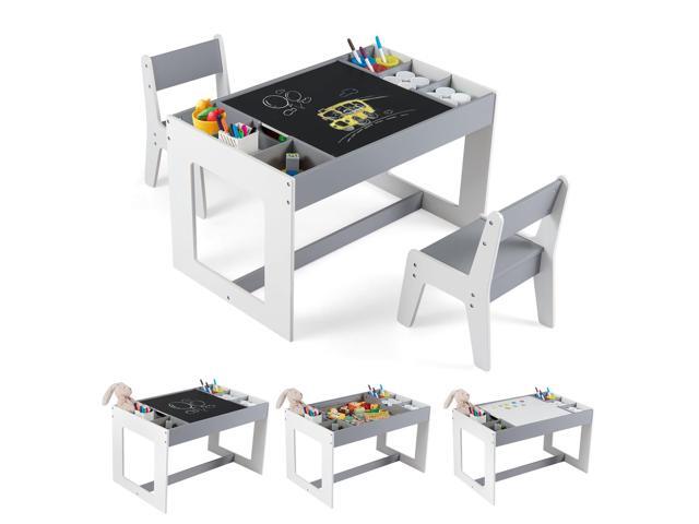 Kids Table and Chairs, Children Sturdy Wooden Activity Set w/Storage Cubbies, Removable Double-Sided Tabletop, for Art, Drawing, Reading, Dining,...