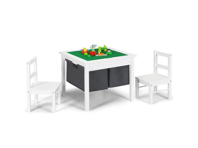 Kids Table and Chairs, 2 in 1 Wooden Activity Desk w/Building Block Double-Sided Tabletop & 2 Large Storage Drawers, Toddler Table and Chair Set...