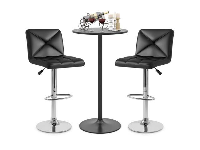 3 Pieces Bar Table Set, Round Cocktail Table and PU Leather Adjustable Swivel Chairs, Modern Counter Height Furniture Set with 2 Bar Stools for...